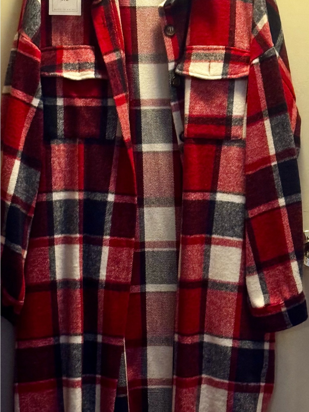 Women’s Red Plaid Long trench shirt size XL